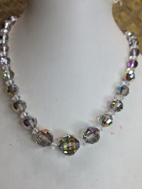 Vintage Laguna AB Crystal Aurora Faceted Bead Necklace - Clear